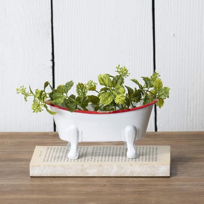 Foreside Home & Garden Red Rim White Enamel Bathtub Soap Dish
