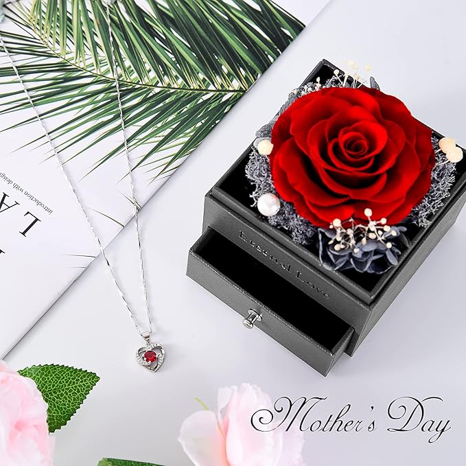 SHOKUTO Preserved Rose,Birthday Gifts for Women Mom Girlfriend,Gifts for Mom Grandma Wife Daughter Sister,Jewelry Boxes with Necklace