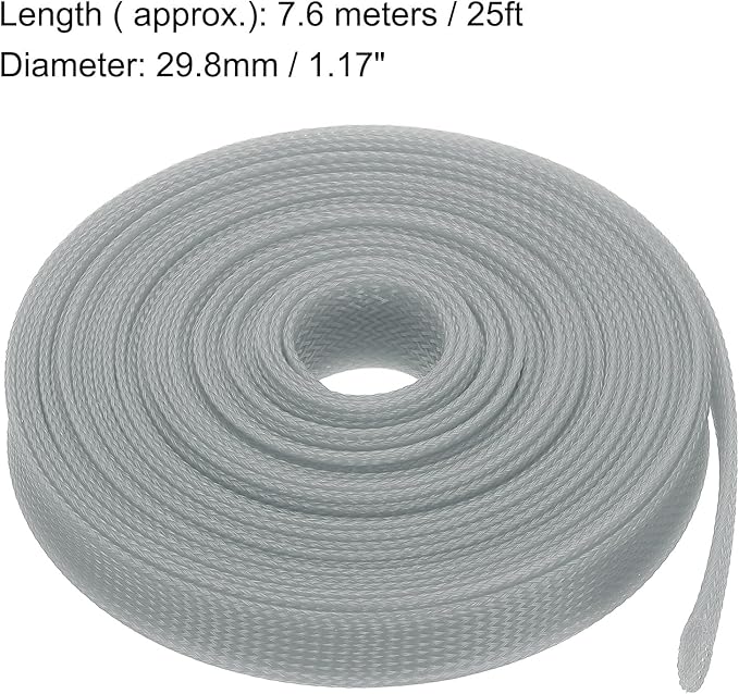 uxcell Expandable Sleeving,1 3/16-inch 25ft Cable Sleeve, Gray