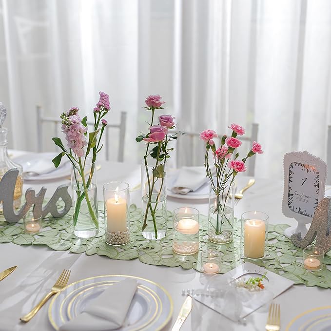 Glass Cylinder Vases Set of 24, Hewory Tall Clear Vase for Centerpieces, Glass Hurricane Candle Holders for Pillar Floating Candles, Round Vases for Wedding Events Table Decor, 2.6” in Diameter