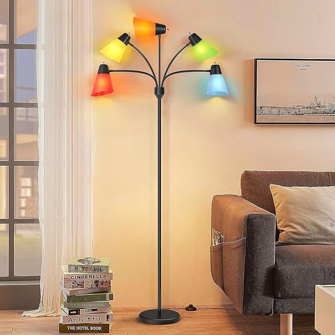FOLKSMATE LED Floor Lamp, Medusa Multi Head Modern Tall, Rustic Adjustable Reading Standing Light for Living/Kids Room, Bedroom, Black