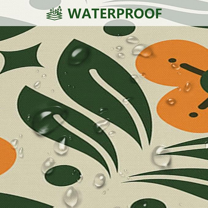 MEHOFOND Orange Floral Shower Curtain Vintage Mid Century Modern Abstract Geometric Green Plant Bathroom Curtain Boho Retro Classic 1950S 60S Bathtub Decor Fabric Waterproof Bath Curtain 72x72 Inch