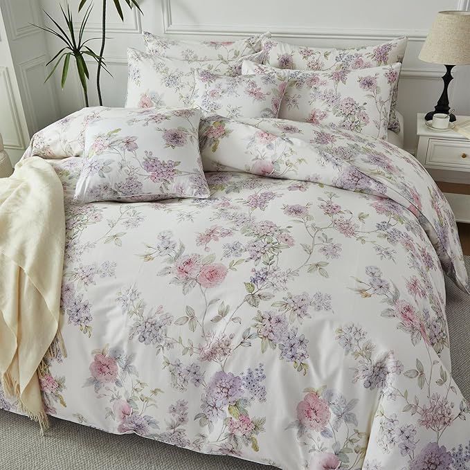 FADFAY 100% Cotton Duvet Cover Set King – Ultra Soft, Breathable & Elegant Floral Bedding for All Seasons, 3-Piece Comforter Cover with Hidden Zipper and Corner Ties