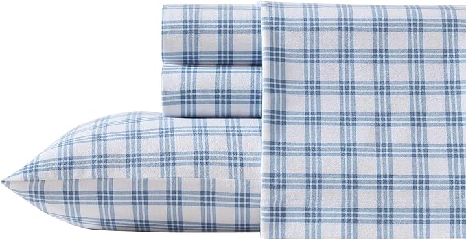 Eddie Bauer - King Bed Sheets, Cotton Flannel Bedding Set with Matching Pillowcases, Brushed for Extra Softness, Deep Pocket, Oeko-Tex Certified (Arrowhead Tartan Blue)