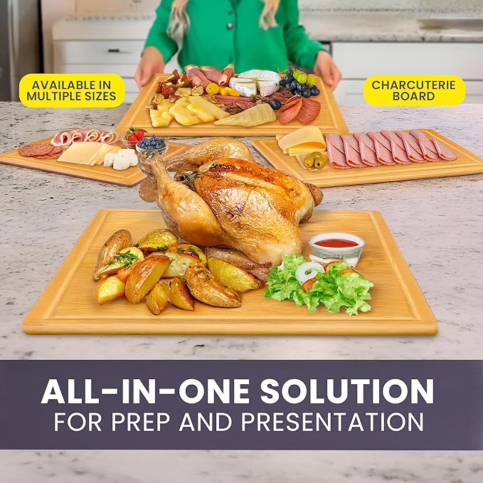 Glue-Free Surface™ 2XL Extra Large Bamboo Cutting Board Set of 4 – Small, Medium, XL, and Oversized Sizes from Chopping Vegetables to Carving Meat & Turkey for Large Family Meal Prep and Gatherings