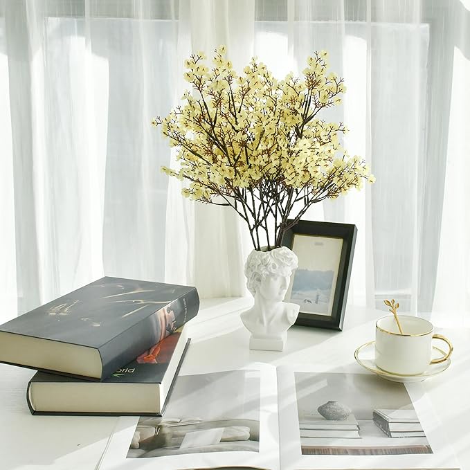 Mandy's Light Yellow Artificial Baby’s Breath European Flowers 6 Bundles Silk Gypsophila with Bendable Stems for Fall Thanksgiving & Christmas Centerpiece Wedding Decor and Table Arrangements