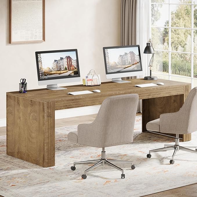 Tribesigns 79-Inch Extra Long Desk, Two Person Double Desk for Home Office, Wooden Long Computer Desk Writing Table for Office, Natural