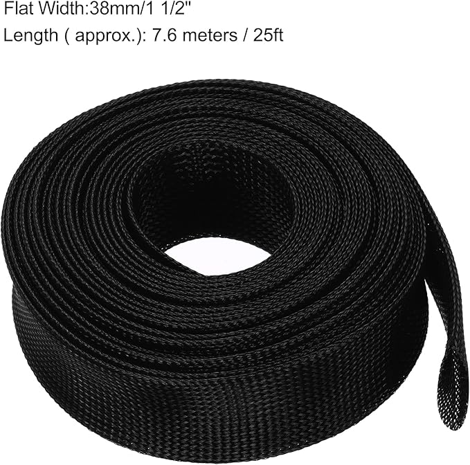 uxcell Expandable Sleeving, 1 1/2-inch 25ft Cable Sleeve, Black