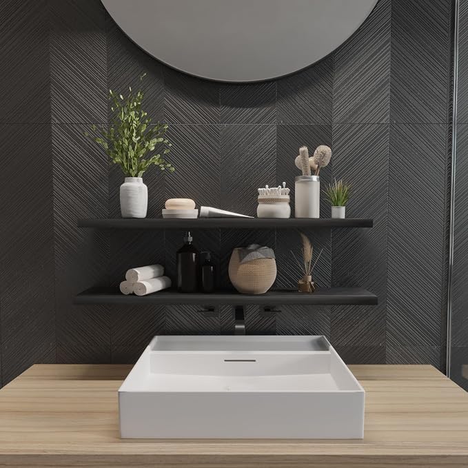 SAUMONIERES Floating Wall Shelves for Bedroom Bathroom Wall Mounted Solid Wood 36 Inches Long Shelf Set of 2, Espresso Floating Shelves