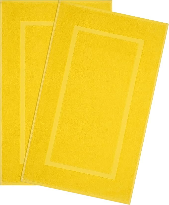 Cotton Paradise 100% Cotton Turkish Bathmat Set, Soft Absorbent Quick Dry, 2 Piece 20x34 Bathmat Floor Set, Yellow