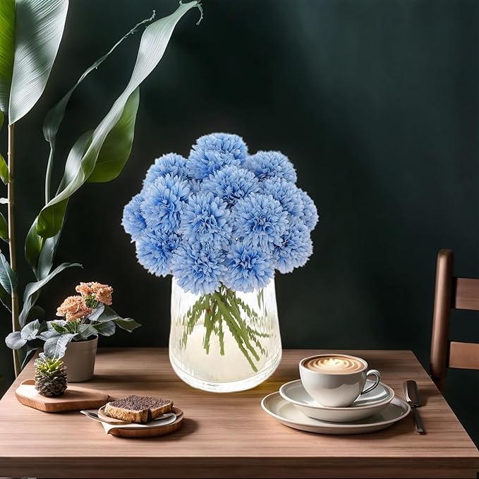 Kimura's Cabin 20Pcs Blue Fake Flowers Chrysanthemum Artificial Silk Ball Flower Faux Mums Flowers for Wedding Arrangements Bouquets Home Table Core DIY Decoration (Blue)