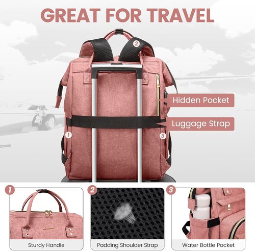 LOVEVOOK Laptop Backpack - 18-Inch Waterproof Travel Bag with USB Port for Women | Light Pink