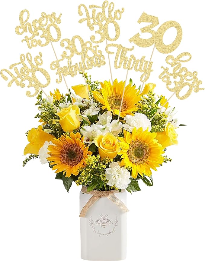 Gyufise 15Pcs 30th Birthday Centerpiece Sticks Thirty Happy 30th Table Flower Centerpieces Sticks Cheers to 30 Floral Decorations for 30th Birthday Party Centerpieces Supplies Gold