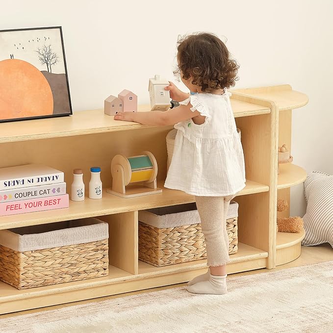 OOOK 2-Shelf Montessori Shelf Toy Organizers and Storage for Kids, 3-Section Wooden Storage Cabinet Shelves for Classroom, Kindergarten, Kids Room, Playroom