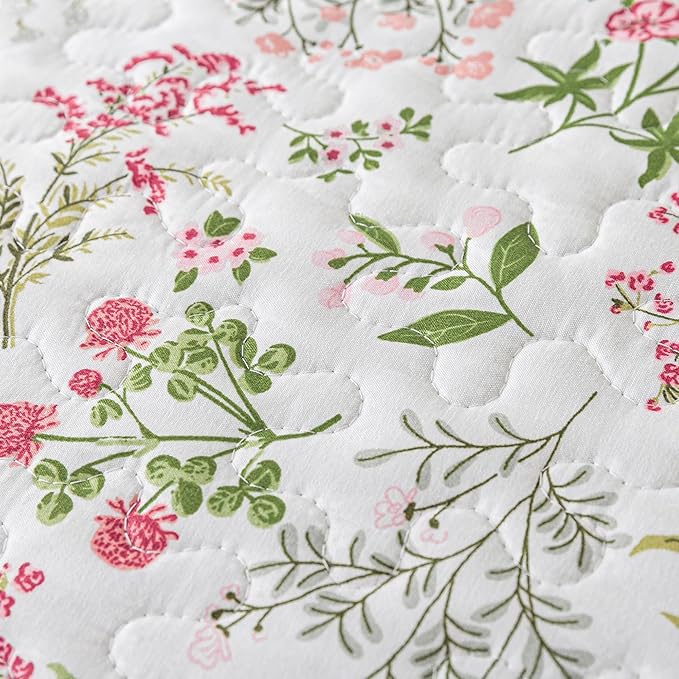 HoneiLife Queen Quilt Bedding Set - 3 Pieces Microfiber Quilt Sets Lightweight Bedspreads Reversible Coverlets Nature Bed Cover Floral Bedding Set Wildflower Quilts All Season Use