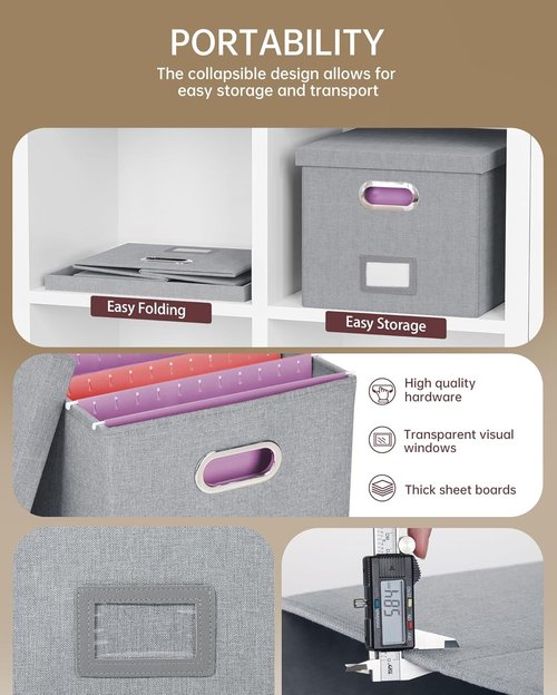 File Storage Organizer by [Brand Name] - Portable Filing Box with Lid for Letter/Legal Documents - Gray | 2 Pack