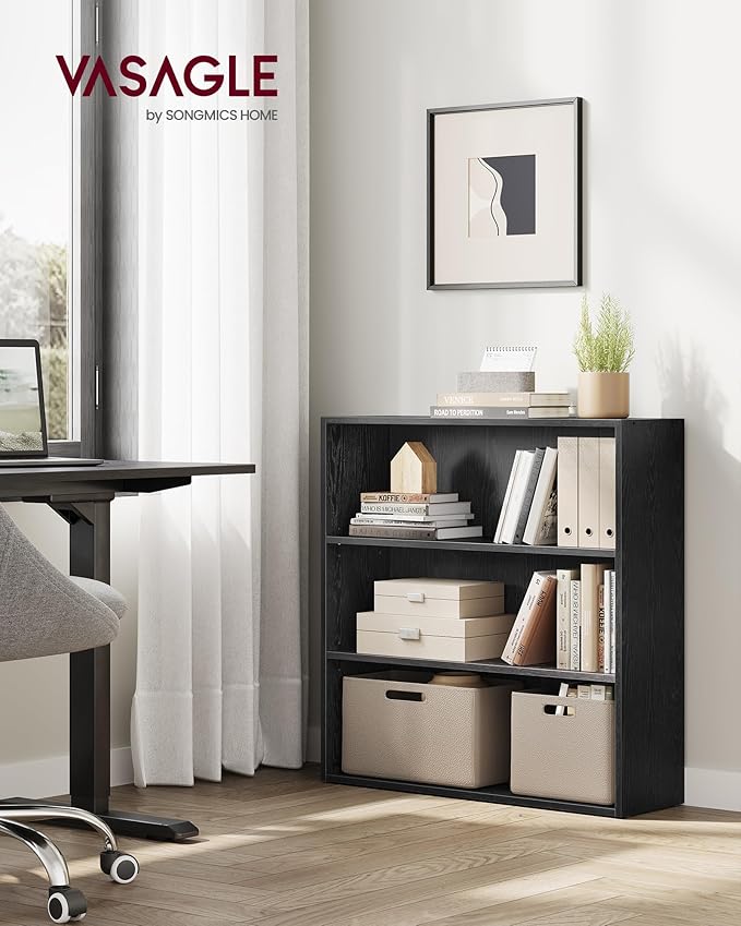 VASAGLE Custos Collection - Bookshelf, 3-Tier Bookcase, Book Shelf, Open Storage Shelf, 9.4 x 31.5 x 32 Inches, for Living Room, Home Office, Dinning Room, Ebony Black ULBC173T56