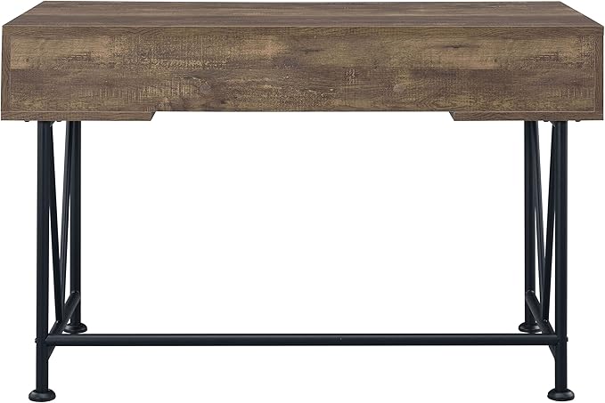 Coaster Furniture Analiese Farmhouse 3 Drawer Home Office Writing Desk Black Metal Base Rustic Oak Brown 802541