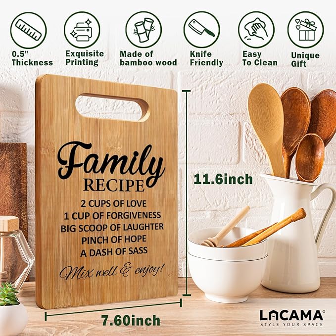 Lacama Kitchen Gifts for Women, Family Cutting Chopping Boards for Kitchen, Housewarming Gifts New Home House Apartment, Family Recipe Decorative Bamboo Cutting Board Christmas Birthday Gift
