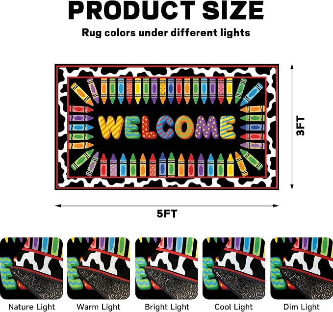 Welcome Crayon Area Rug 3'x5' Colorful Alphabet Rugs for Entryway Bedroom Living Room Nursery Playroom Classroom Home Decor Non-Slip Washable Carpet Kids Floor Mat