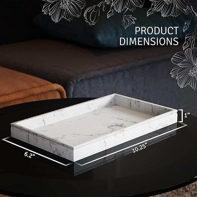Creative Scents White Marble Look Vase Set with Matching Decor Tray, Perfect for Holding Pampas Grass, Dried/Fresh Flowers, Vases for Your Kitchen, Bedroom, Office, Living Room, Bathroom, Shelf Decor