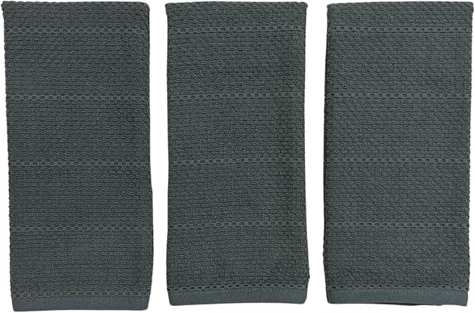 Serafina Home Dark Grey Gray Kitchen Hand Dish Towels: Oversized 28" x 18",100% Cotton Cloth Soft Cleaning Drying Absorbent Textured Design, Set of 3 Multipurpose for Everyday Use (Dark Grey)