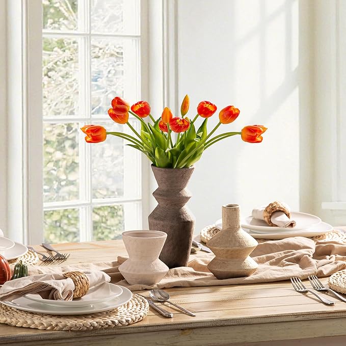 Ceramic Vase Home Table Decor - Flower Vase Set of 3 Living Room Kitchen Decorations Farmhouse Modern Rustic Vases Decorative Centerpiece for Shelf Bedroom Office Bathroom Dining Coffee Desk