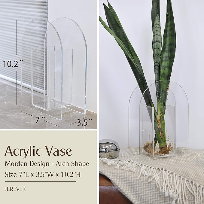 Acrylic Vase Modern Arch Shape Vase for Wedding Party Flowers Centerpieces Home Office Decor (Clear)