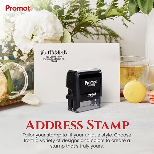 Promot Address Stamp - Custom Self-Inking Rubber Stamp with Up to 4 Lines | 4 Ink Color Options, Easy Change Pad