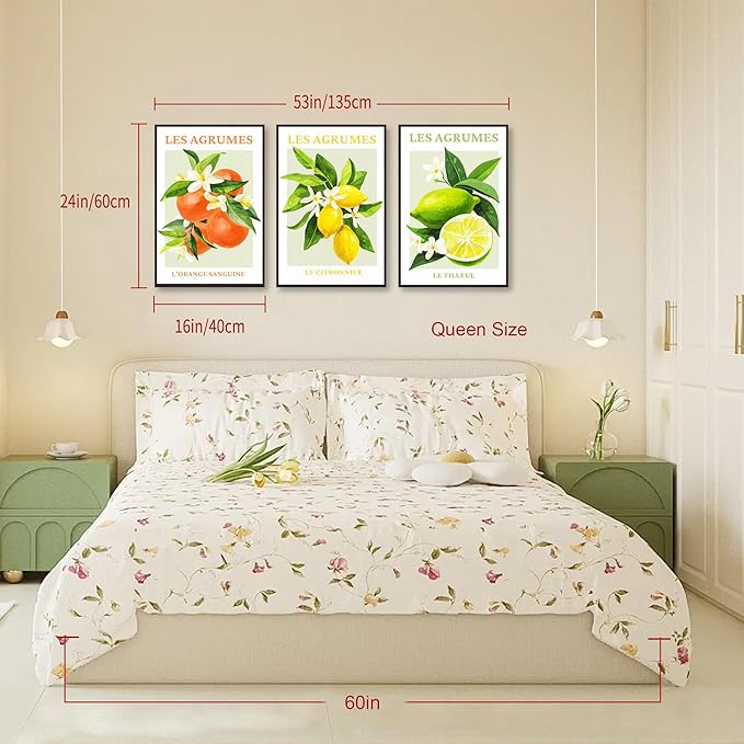 SERIMINO Fruit Botanical Wall Art for Kitchen, Lemon Prints Framed Canvas Wall Decor for Floral Dining Room Farmhouse, Watercolor Paintings Room Decor Aesthetic 3 Piece Set, 16"X24"
