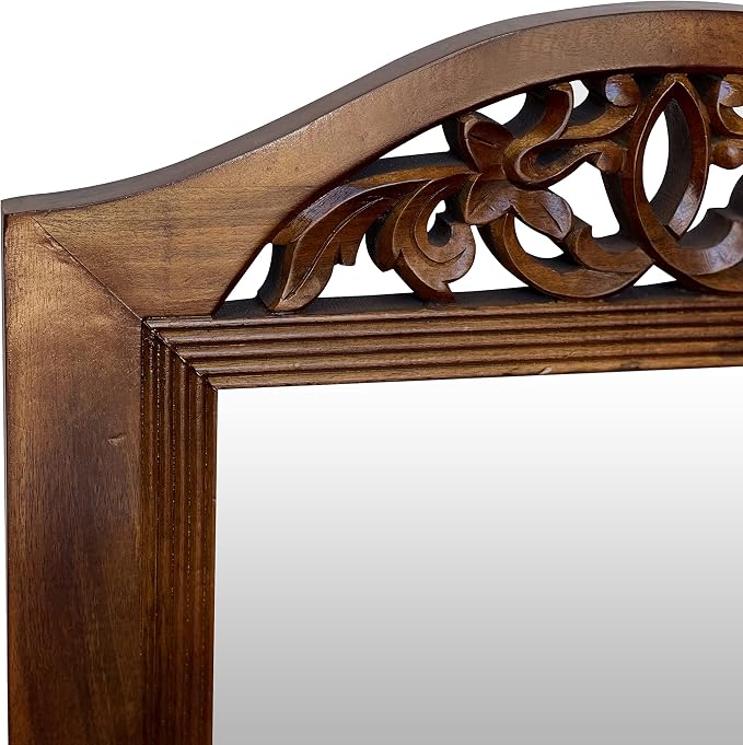 Wooden Wall Mirror, Rustic Wood Frame Mirror for Bathroom, Farmhouse, Bedroom, Entryway and Living Room, Modern Hanging Decorative Wall Mirror (Brown in Arch Shape)