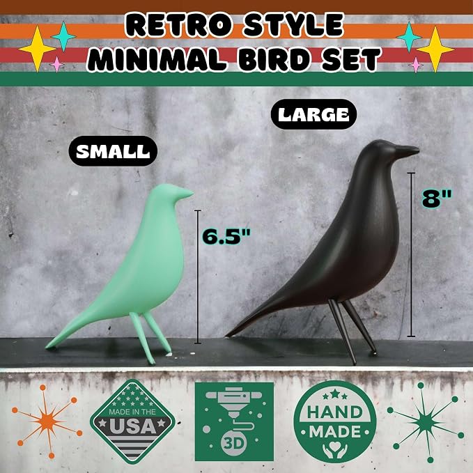 Mid Century Modern Retro Style Bird Family Decor Vintage Look Figurines 1960s 50s MCM Midmod Set of 2 Office Decoration Home Living room Gift (Light Blue)