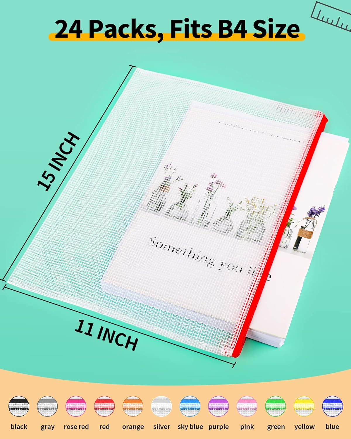 Smarpau B4 Mesh Zipper Pouch - 24 Pack in 12 Colors | 15" x 11" Waterproof Organizing Bags