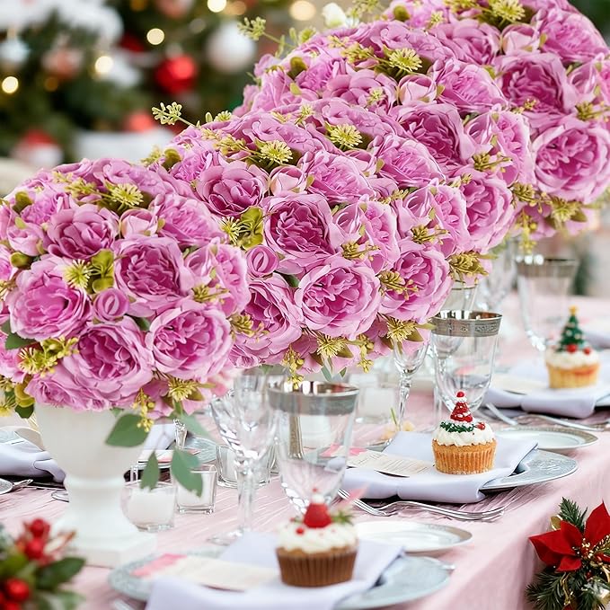 12 Packs Artificial Peonies Silk Flowers: Faux Peony Bouquet 12 Bundles, Fake Peonies Flowers Bulk for Centerpiece Table Wedding Party Home Decor for Christmas Decoration (Light Purple)