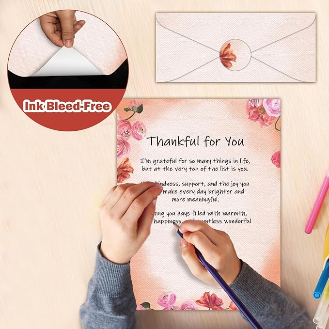 EggSun 250Pcs Watercolor Stationery Paper and Envelope Set with 100 Letterhead Papers and 50 Envelopes, 10 Design for Letter Writing,Invitations Computer Holidays Party Notes, 8.5x11 Inch-Floral
