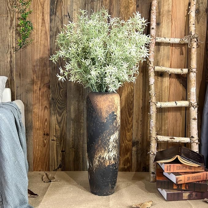 Black Rustic Ceramic Tall Floor Vase, 23.6 Inch Vintage Large Farmhouse Vase Pottery Clay Terracotta Rustic Vases for Home Decor Living Room Entryway Table Centerpieces,Kitchen,Housewarming Gifts