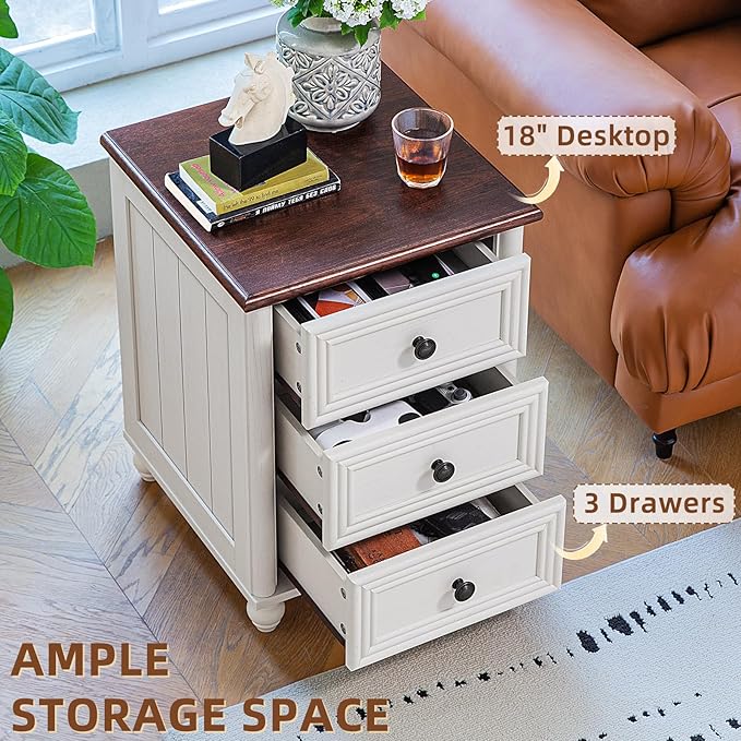 Farmhouse Dressers & Night Stand Set of 3, Wood 54'' Wide Dresser & 18'' Chest of Drawers, Roman Column 3 Drawers Nightstand Set of 2, Bedroom Furniture Dresser Suites for Living Room, Hallway Home