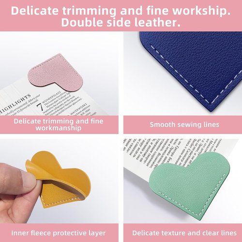 Skiennix 16-Pcs Leather Heart Bookmarks | Cute Handmade Page Markers for Book Lovers & Teachers