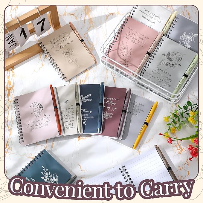 Kosiz 48 Pcs/24 Set Positive Affirmation Gifts Gratitude Spiral Notebooks with Pens Motivational Encouragement Notepads Daily Affirmations Journal for Women Valentine Galentine Gifts (Simple)