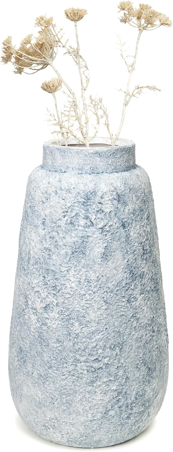 Blue Marble Effect Ceramic Vase-Textured Stone Finish Flower Holder-Modern Decorative Vase-Coastal Home Accent-Distressed Pottery-Tall Elegant Centerpiece [18" W X 8.5" H]
