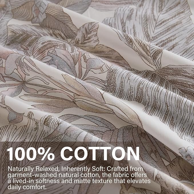 100% Cotton Duvet Cover Queen Size – Elegant Vintage Botanical Bedding Set with Zipper Closure, 3 Pieces Soft Breathable Neutral Floral Print Comforter Cover with 2 Pillowcases