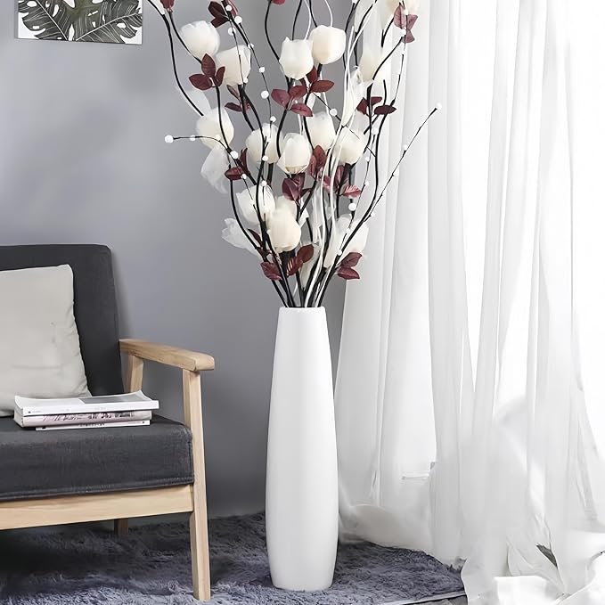 Ceramic White Floor Vase 24 Inches Tall Flower Holder Decorative Large Vases for Table Centerpieces Shelf Home Decor Living Room Branches Sky-Dried Flower Arrangement Simple Decorative