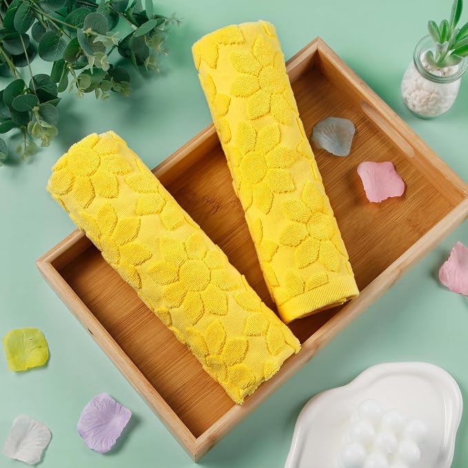 Quera 2 Pack Hand Towels Spring Summer Flower Yellow Sunflower Bathroom Decorative Towels Set for Drying, Cleaning, Cooking, Holiday 13.7'' x 29.5''