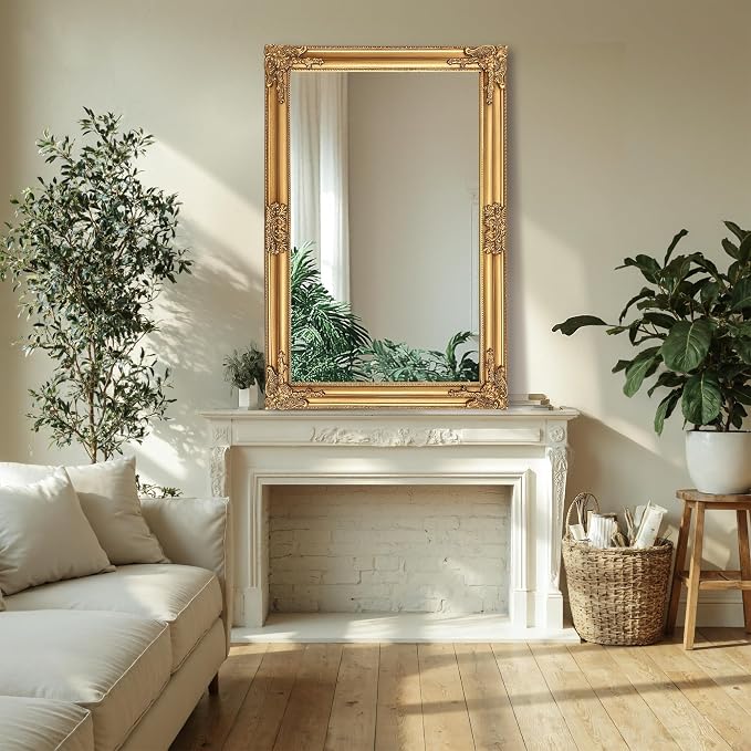 TRAHOME Vintage Gold Mirror for Wall, 30"x45" Antique Decorative Baroque Mirror with Imitation Metal Frame, Ornate Decorative Wall Mirror Decor for Entryway, Fireplace, Living Room, Hallway