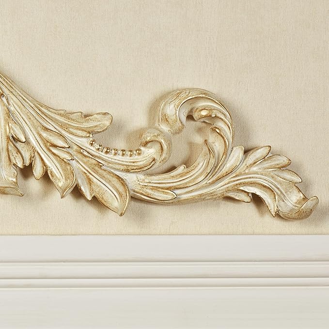 Salvatar Wall Art Topper | Large, Wide Doorway Design | Ivory and Metallic Gold Finish | Openwork Acanthus Leaf Scrolls with Ornate Fleur De Lis | Hang Alone or Above A Wide Door, Window, or Artwork