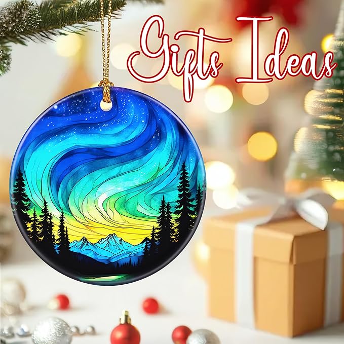 Christmas Ornaments, 2.8 Inch Ceramic Hanging Ornament, Christmas Tree Ornaments, Xmas Decorations, Holiday Decorations, Holiday Party Gifts, and Xmas Gift Ideas - Northern Lights