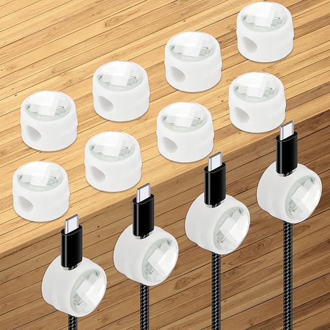 PATIKIL Cable Organizer Holder, 12 Pcs Magnetic Spring Desk Cable Management Clips Adhesive Cord Holder Keeper for Office Desktop Wall Car, White