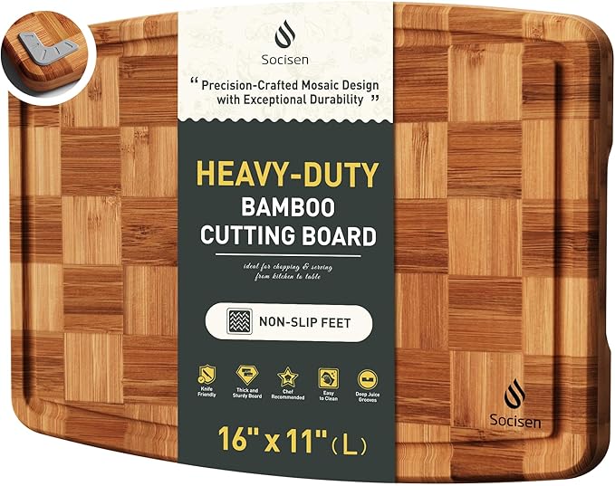 Heavy Duty Bamboo Cutting Board Non Slip Heavy Duty Over Sink Wooden Wood Cutting Board for Kitchen Chopping Board Extra Large Big Small Best House Warming Gift