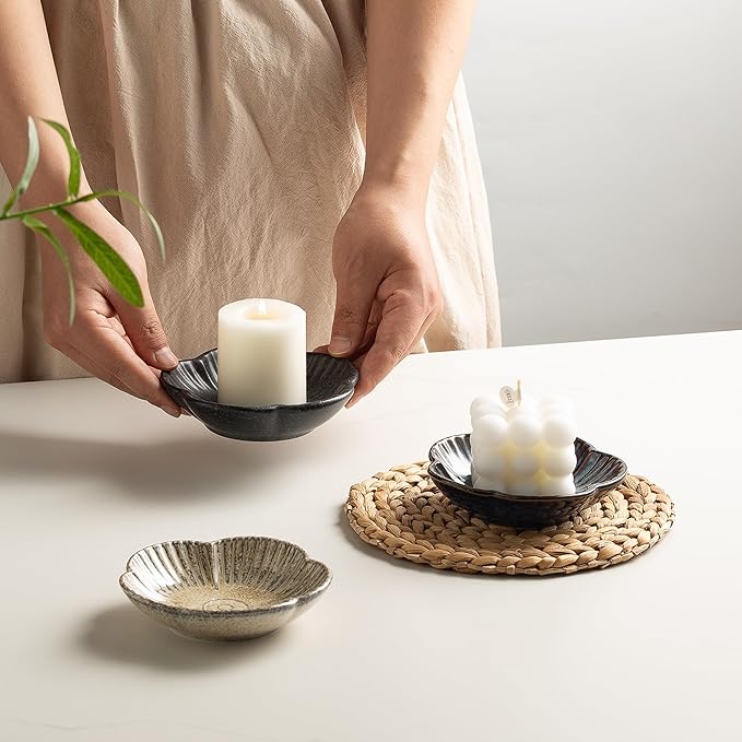 BEUNAIZER Ceramic Pillar Candle Holder Plates, Decorative Candlestick Holder, Tea Light Incense Santo Palo Holders, for Dinning, Party, Wedding, Birthday, Anniversary Decorations, 1pack (Black)