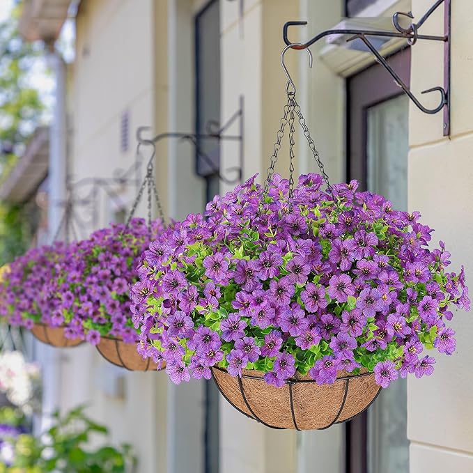 Artificial Flowers Hanging Plants in Basket,Artificial Hanging Flowers for Outdoor Indoor Decor,UV Resistant Hanging Baskets with Fake Flowers for Patio Garden Porch Deck Decoration